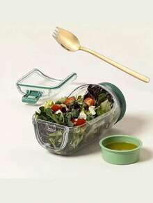 侧开口防漏沙拉盒 - 适用于微波炉、洗碗机和冰箱 - 带调料杯的密封沙拉碗，可堆叠设计，适合备餐、午餐、晚餐、办公和旅行使用 - 彩色 - 查看 11