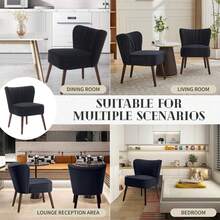 Sillón de Respaldo Alto (Wingback) de Terciopelo Negro - Estilo Mid-Century con Patas de Madera, Capacidad 136 kg (300 lb) - Ideal para Sala, Oficina o Dormitorio - Negro - Ver 6