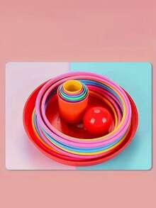 15/21pcs Rainbow Stacking Ring Toss Game, Parent-Child Interactive Throwing Tower Game, Leisure Throwing Game