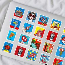 56pcs/Set Pop Art Stickers, Red Blue And Yellow Pattern Sticker Pack, Creative Decals For Festivals Cheering And Party, Decorative DIY Gifts, Artistic Stickers For Diary, Laptop, Notebook, Water Bottle, Phone Case, Aesthetics Stickers For Teens Adults, School Supplies - Multicolor - View 7