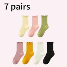 10/7/3 Pairs Kids Solid Color Mid-Calf Socks, Japanese School Style Socks, Vibrant Colors, Ruffle Trim Design, Casual & Fashionable, Soft & Comfortable, Suitable For Daily Wear In Spring, Summer, Autumn And Winter, Fits Children Aged 2-12, Exquisite Gift, New Year Socks - Multicolor - View 13