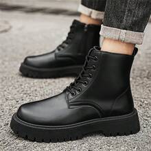 Men's Thick Sole Boots, New Retro British Style Increased Height Ankle Boots, Versatile Streetwear Work Boots