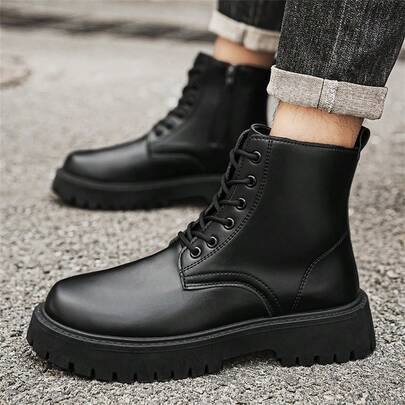 Men's Thick Sole Boots, New Retro British Style Increased Height Ankle Boots, Versatile Streetwear Work Boots
