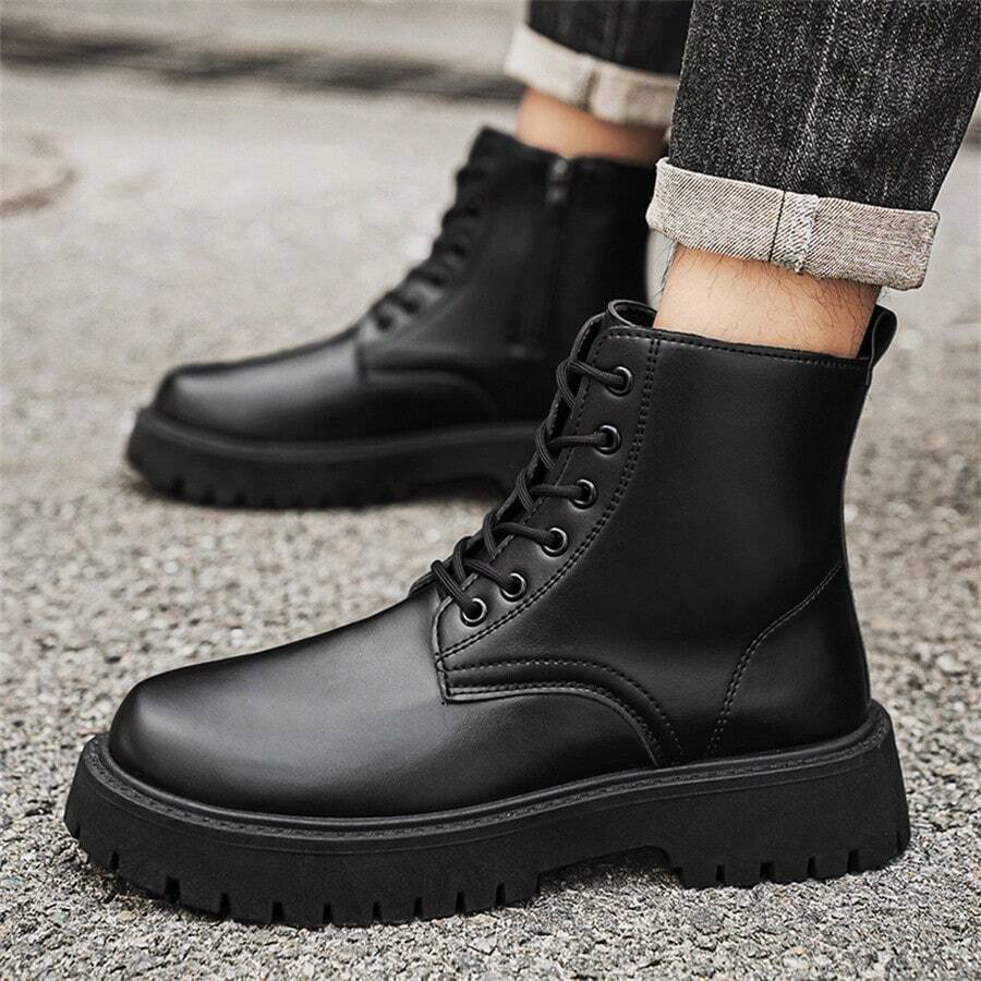 Men's Thick Sole Boots, New Retro British Style Increased Height Ankle Boots, Versatile Streetwear Work Boots