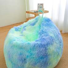 Tie Dye Sage Green Shaggy Bean Bag Chair Covers (No Filler), Comfy Fluffy Sage Green Bean Bag Chair Cover For Bedroom, Stuffed Animal Storage, Kids Adults Teens Girls Bean Bag Chairs, Anti-Slip - 藍色 - 查看 2