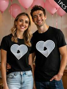 Matching Couples Heart Print TShirt Premium Fabric, Easy Fit, Breathable, Casual, Statement Print - MenBlack-1PC - View 1