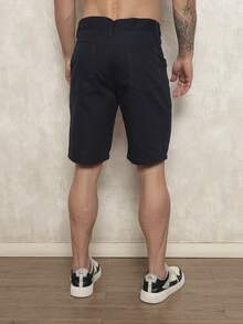 Men's Bermuda Shorts In Twill With Elastane - Sizes 38 To 48 - Black, Beige, White, Green, Blue, Caramel, Gray, Wine Green. Factory Outlet For Men's Black Denim Shorts. - 深色水洗藍 - 查看 5