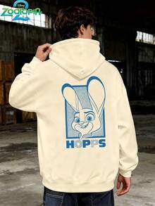 Disney Zootopia Series Stylish Stitch Print Hoodie, Men's Loose Fit Long Sleeve Drawstring Hoodie, Disney Print Autumn/Winter Hoodie (Men's Pullover Hoodie, Black Hoodie, White Hoodie, Winter Hoodie, Gray Hoodie, Men's Winter Hoodie, Plus Size Hoodie) - Apricot - View 2