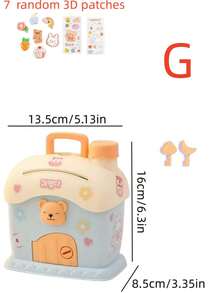 1pc DIY Cute Mini House Piggy Bank, DIY Stickers (Random 3D Sticker Style), Storage Jar, Party Favor, Saving Box, Gift For Men & Women, Birthday, One-Way Lock