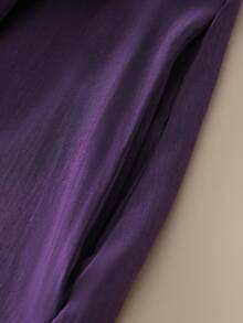 舒适时尚的极简主义七分袖V领系腰连衣裙，优雅清新 - 紫色 - 查看 8