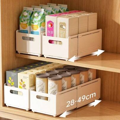 1PC Expandable Plastic Material Storage Drawer, Expandable Drawer Box, Cabinet Storage Box, Multifunctional Drawer Style Plastic Storage Box, Stackable Partitioned Storage Container, Kitchen Cabinet Storage Box, Miscellaneous Storage Basket, Tableware Sorting Box, Beverage Can Dispenser, Kitchen Countertop And Cabinet Sorting Supplies