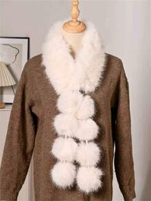 仿狐狸毛围巾，韩式百搭毛球仿毛皮围巾，双面保暖防风毛领围脖