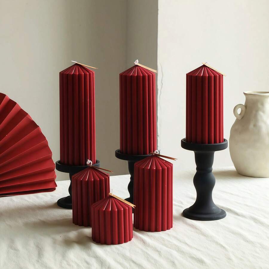 1pc 7.5-15cm Nordic Luxury Spire Red Pillar Candle, Soy Wax Candle, Romantic Dinner Candle, Wedding Centerpiece Decoration, Festive Atmosphere Decor, Home Decor Item, Suitable For Proposal Occasions, Elder's Birthday, Party Celebrations, Relaxation Meditation, Birthday Gift, Photography Props, Valentine's Day Illumination, Romantic Home Decor, Valentine's Day Surprise Gift - Multicolor - View 1