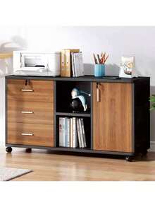 Armario Archivador De Oficina Conruedas Y 1 Puerta 3 Cajones - Marrón - Ver 9