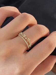 Bộ 5 chiếc nhẫn hở có thể điều chỉnh kích thước, thiết kế hoa văn, hình học, bướm thanh lịch, đính đá Cubic Zirconia và ngọc trai giả, phù hợp cho nữ giới đeo hàng ngày, đi nghỉ mát, dự tiệc, mặc thường ngày, thời trang, mùa xuân/hè (Không kèm hộp quà). - Vàng - Xem 6