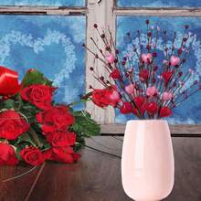 1/5/10 Piezas Ramas con forma de corazón de bayas rojas artificiales como regalo del Día de San Valentín, flores artificiales del Día de San Valentín para decoración, tallos de espuma con corazones y bayas para decoración del Día de San Valentín, decoración para el hogar, boda, cena a la luz de las velas, fiesta de aniversario - Multicolor - Ver 7
