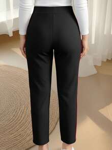 Plus Size Women's Casual Contrast Color Pants, Versatile For All Seasons - Black - View 2