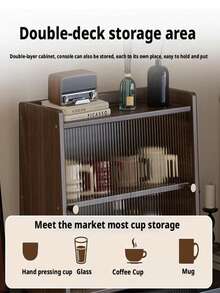 无框厨房储物盒，亚克力推拉门，复古风格，非常适合存放小物件和玻璃器皿，梯形设计，方便放置于台面，安装简便。 - 胡桃色 - 查看 10