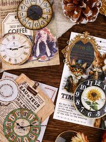 1 Stück Vintage Uhr Aufkleber Set, Zeitskala Serie, geeignet für Geschenke, Büro, Zuhause, Markierungen, Etiketten, Klassenzimmer, Unterhaltungsspielzeug, Studententagebücher, kreative Retro Deko DIY Aufkleber - Verschiedenfarbig - Übersicht 4