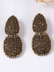 1 Pair Exquisite Luxury High-End Geometric Fully Rhinestoned Alloy Earrings, Elegant For Banquet And Party - Geometric Earrings - View 3