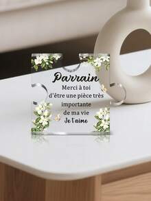 1pc French Acrylic Desktop Decorative Ornament Sign, Thank You Parrain Text & Warm Element Design Decoration, Daily/Holiday/Birthday Ideal Gift To Parrain, Home, Desktop, Bedside Table, Study Room Decoration - Multicolor - View 10