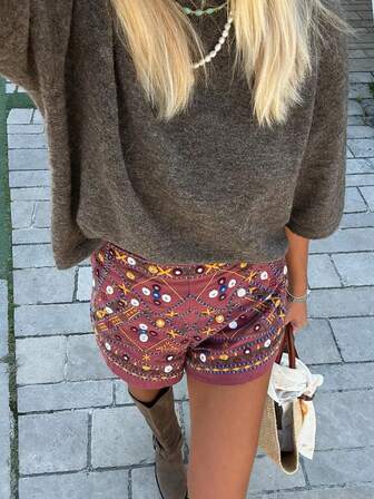 1pc Women Casual Solid Color Knitted Mid-Sleeve Sweater, Suitable For Spring And Autumn