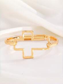 1 pieza Brazalete minimalista de aleación exagerado, versátil, de moda, creativo con cruz y corazón enchapado, regalo ideal para el Día de San Valentín - Multicolor - Ver 11