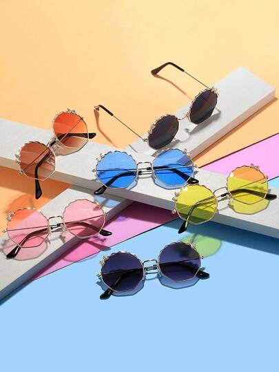 6副装 - 新款金属蝴蝶儿童时尚眼镜，多巴胺色系，多边形蝴蝶眼镜，男女皆宜，可爱糖果造型眼镜