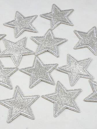 4pcs Shiny Silver Star Embroidered Patches, Iron-On/Sew-On, Suitable For Jackets, T-Shirts, Hats, Backpacks, Jeans, DIY Fashion Apparel Accessories