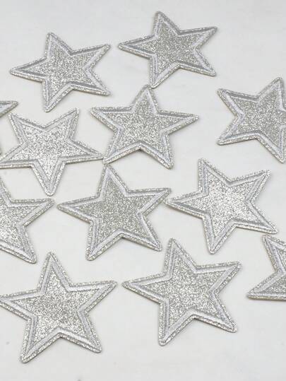 4pcs Shiny Silver Star Embroidered Patches, Iron-On/Sew-On, Suitable For Jackets, T-Shirts, Hats, Backpacks, Jeans, DIY Fashion Apparel Accessories