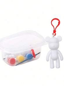 1pc Fluid Bear Painted Keychain Creative DIY White Blank Boxed Graffiti Pendant, Funny Party Supplies Birthday Gift - Multicolor - View 6