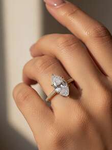 Nhẫn đính hôn/nhẫn cưới hình oval sáng bóng 1/2/3 carat, bạc sterling 925, nhẫn hứa hẹn/nhẫn vĩnh cửu dành cho nữ, món quà trang sức tinh tế. - Vàng - Xem 7