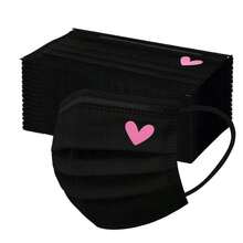 Black Heart-Shaped Disposable 3-Ply Non-Woven Fabric Face Mask, Skin-Friendly For Adults - Multicolor - View 1