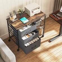 Printer StandsGOMYHOME Archivador Móvil con 3 Cajones Grandes Gabinete de Archivos con Ruedas para Oficina en Casa Soporte de Impresora Mesa Lateral de Almacenamiento de Tela Color Marrón - Marrón - Ver 3