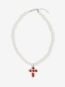 1pc Luxury Red Rose Necklace, Romantic Rose Pendant With Gift Box, Faux Pearl Necklace, Adjustable, Suitable For Women, Valentine's Day Gift, Party Gift, Holiday Gift, Gift For Girlfriend - Style 1 - View 8