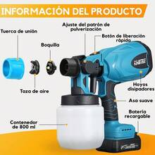 Pulverizador De Pintura Portátil Inalámbrico De 21 V, 800 Ml - Azul - Ver 6