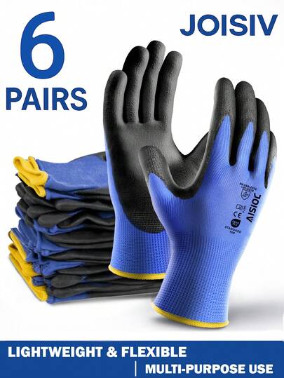 6 Pairs Ultra-Thin PU Coated Work Gloves - Anti-Slip Grip, Breathable Knit Cuff, Anti-Static, Comfortable For Gardening, Woodworking And Warehouse Operations