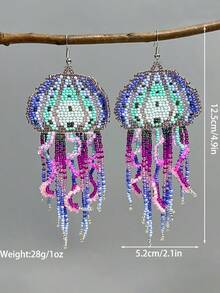 Jellyfish Beaded Earrings Bohemian Seed Bead Drop Earrings Fashion Women's Jewelry Handmade Glass Beads Light Luxury Beaded Accessories Ocean Animal Beaded Ear Hooks Suitable For Daily Beach Vacations Music Festival Earrings - Màu tím - Xem 8