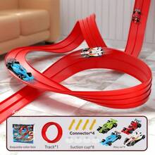 Xe chạy trên đường ray quán tính trọng lực màu đỏ/xanh dương dài 5m, có giác hút, tự lắp đặt, chất liệu PE, quà tặng dịp lễ, sinh nhật, đồ chơi. - Màu xanh lam - Xem 3