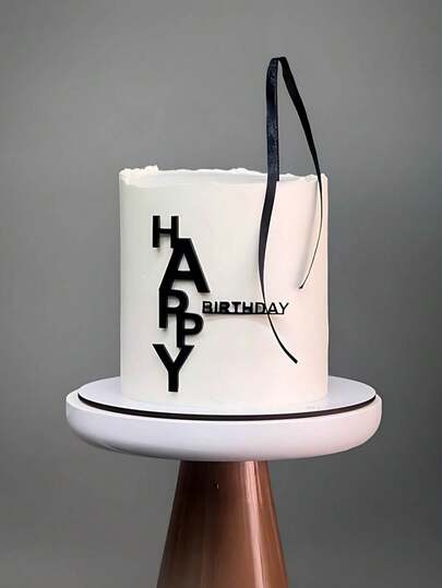 Decoración para pastel de acrílico negro con la frase "Feliz Cumpleaños" escrita a mano para suministros de fiesta y decoración de pasteles.