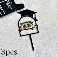 1pc/3pcs/6pcs Gold & Black 2026 Graduation Cake Topper, Suitable For Graduation Theme Party DIY Cake & Dessert Decorations - Multicolor - View 8
