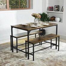 Juego de Mesa y Sillas de Comedor, Mesa de Comedor de Cocina de Madera Rústica con 2 Bancos, 4 Asientos, Ideal para Casa, Cocina y Comedor. Vintage.sillas para comedor/mesa - ANTIGUO - Ver 2