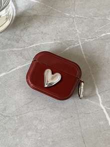 1个酒红色3D银色爱心TPU耳机保护套+银色挂环，兼容苹果1/2/Pro，4款无线蓝牙耳机保护套 - 彩色 - 查看 3