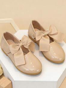 Zapatos de charol tipo Mary Jane con moño, para uso diario de niñas - Beis - Ver 2