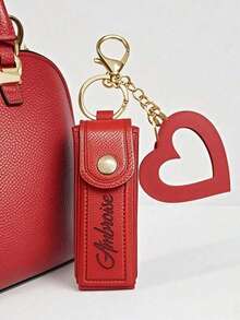 Personalized Customization Name Solid Color Pu Leather Lipstick Holder Bag (With Heart-Shaped Mirror) - Unique Women's Makeup Keychain. Back-To-School Season Lipstick Holder Bag Decorated With Heart-Shaped Mirror, Multicolor Women's Makeup Bag, Heart & Bag Charm Fashion Keychain Pendant, Purse, Wallet, Bag Accessories. Suitable For Parties, Weddings And Dances.Valentine's Day, Ramadan, Wedding Season