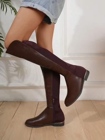 Autumn/Winter Fashion Thick Sole Flat Low Heel Chelsea Boots, Boots, Knee-High Boots, Sexy High Boots