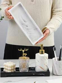 1pc Striped Design Silicone Sink Protector Mat - Perfect For Storing Soap, Shampoo, Perfume, Fashionable Bathroom Organizer Box, Cosmetics And Accessories, Soap Dish | Stylish Vanity Accessory | Textured Surface, Anti-Slip Bathroom Kitchen Storage Tray, Toothbrush Holder, Soap Dispenser, Faucet Drying Rack - Durable Waterproof Storage Mat, Bathroom Tray. - Black - View 5