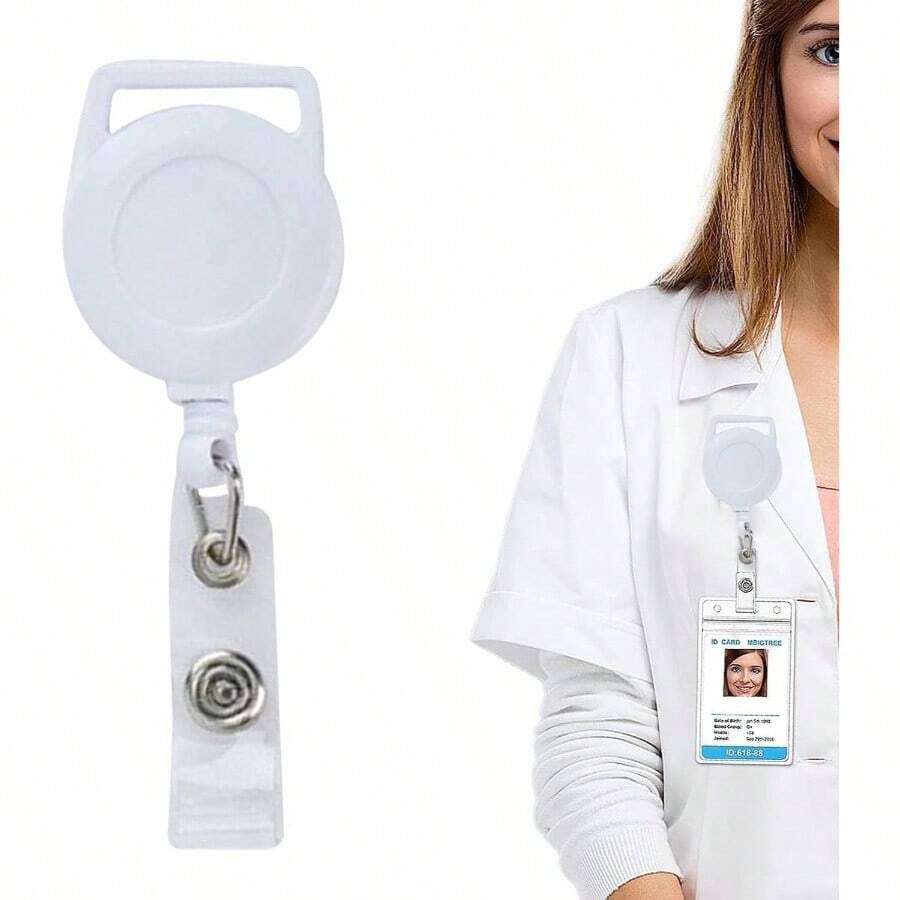 Pinza retrctil para porta credencial - Clip para soporte de credencial para tarjetas de identificacin, Clip de de tarjeta de nombre, de porttil elstico para profesores, trabajadores, enfermera - Blanco - Ver 1