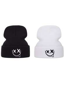 2pcs Valentine's Day Couples Acrylic Embroidered Beanies, Knitted Hats, Unisex Outdoor Casual Hats With Embroidery And Geometric Patterns, Warm Wool Hats For Autumn/Winter - A - View 4