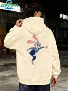 Disney Zootopia Series Stylish Stitch Print Hoodie, Men's Loose Long Sleeve Drawstring Hoodie, Print Autumn/Winter Hoodie (Men's Pullover Hoodie, Black Hoodie, White Hoodie, Winter Hoodie, Gray Hoodie, Men's Winter Hoodie, Plus Size Hoodie) - Apricot - View 2